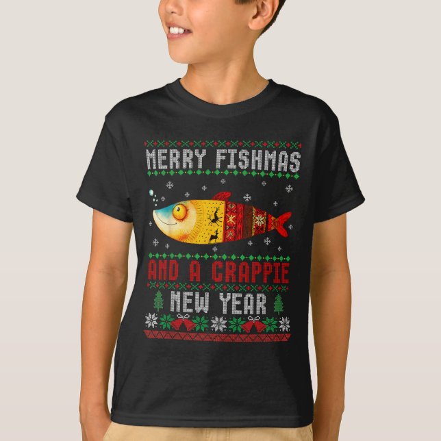 Merry Fishmas And A Crape New Year Ugly Fisherman  T-Shirt (Vorderseite)