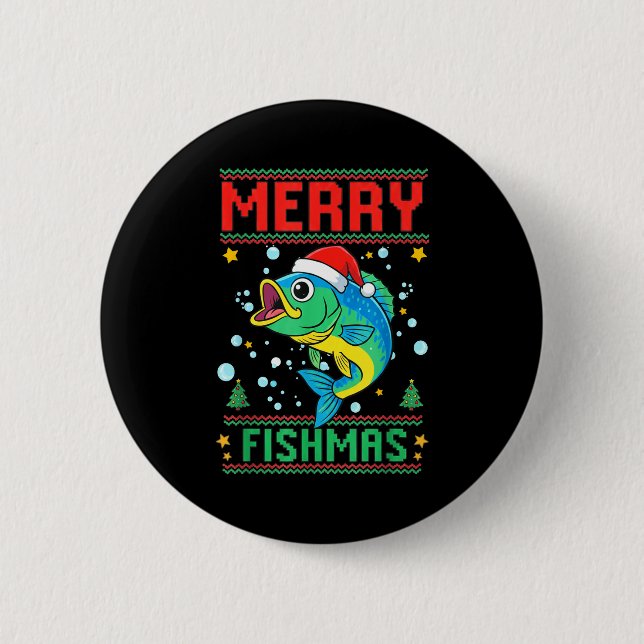Merry Fishmas B Fish Fishing Christmas  Button (Vorderseite)