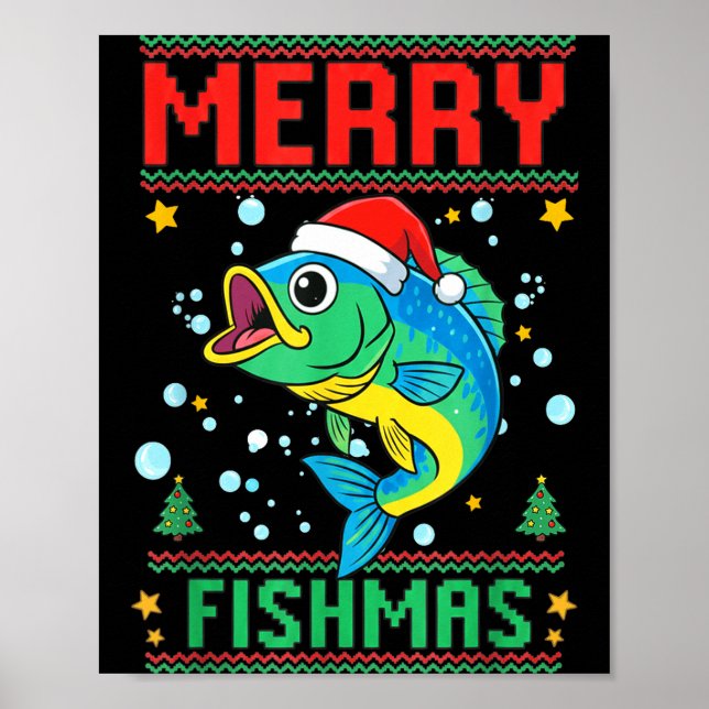 Merry Fishmas B Fish Fishing Christmas  Poster (Vorne)
