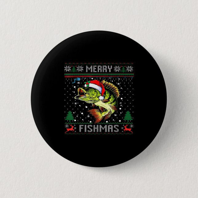 Merry Fishmas B Fish Fishing Christmas Ugly Sweate Button (Vorderseite)
