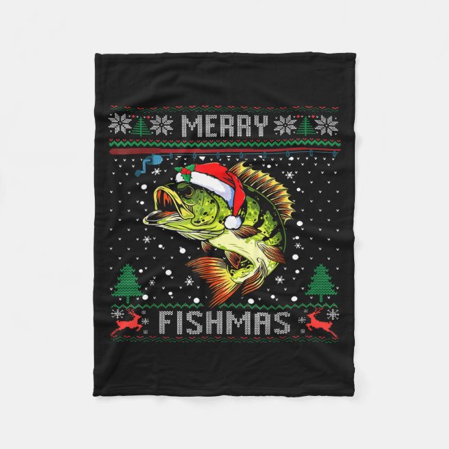 Merry Fishmas B Fish Fishing Christmas Ugly Sweate Fleecedecke (Vorderseite)