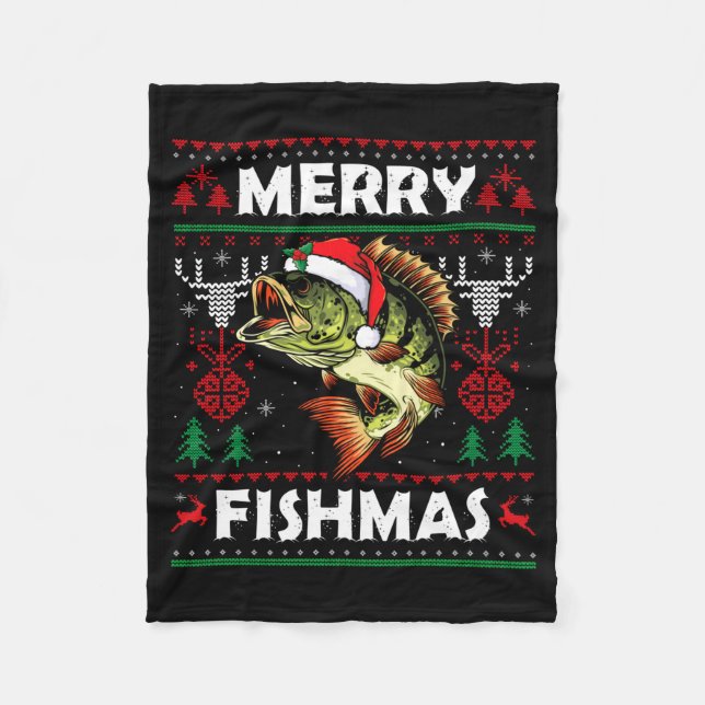 Merry Fishmas B Fish Fishing Christmas Ugly Sweate Fleecedecke (Vorderseite)