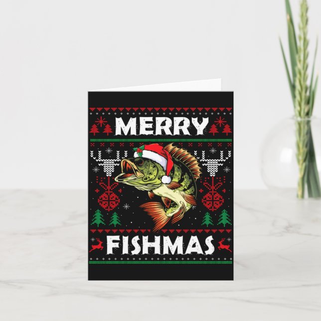 Merry Fishmas B Fish Fishing Christmas Ugly Sweate Karte (Vorderseite)