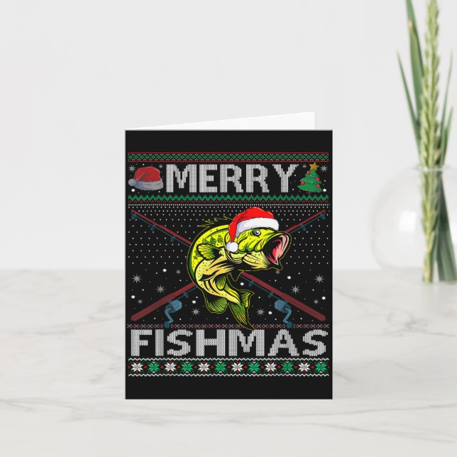 Merry Fishmas B Fish Fishing Christmas Ugly Sweate Karte (Vorderseite)