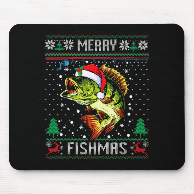 Merry Fishmas B Fish Fishing Christmas Ugly Sweate Mousepad (Vorne)
