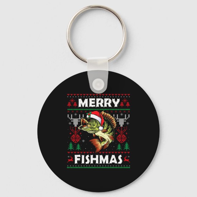 Merry Fishmas B Fish Fishing Christmas Ugly Sweate Schlüsselanhänger (Vorderseite)