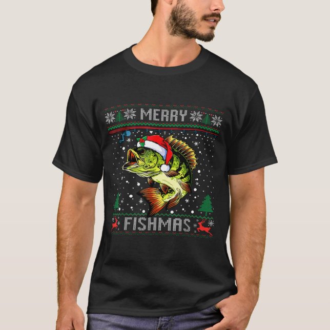 Merry Fishmas B Fish Fishing Christmas Ugly Sweate T-Shirt (Vorderseite)
