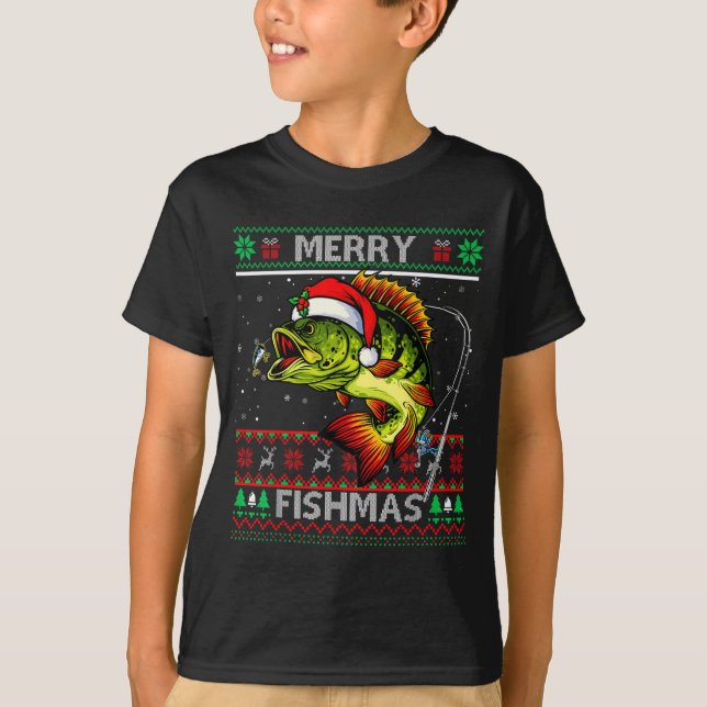 Merry Fishmas B Fish Fishing Christmas Ugly Xmas  T-Shirt (Vorderseite)