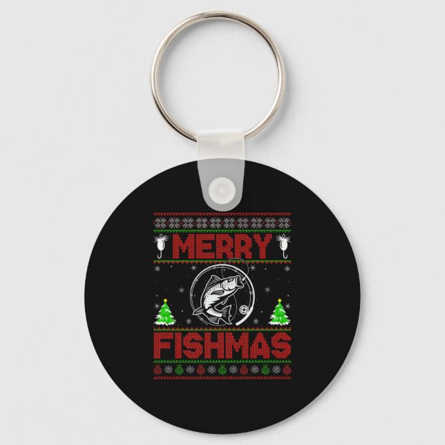 Merry Fishmas B Fish Fishing Ugly Christmas Sweate Schlüsselanhänger (Vorderseite)