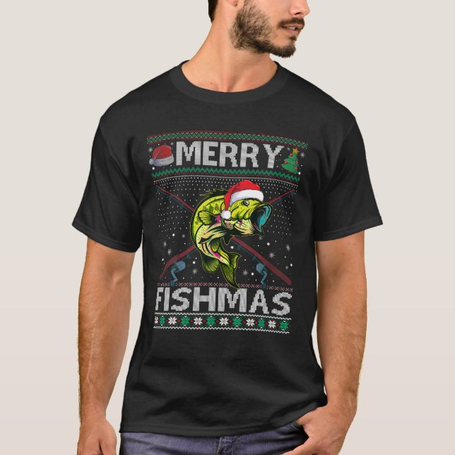 Merry Fishmas Bass Fish Weihnachtsfest Ugly Swe T-Shirt (Vorderseite)