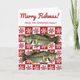 Merry Fishmas Bass Fishing Snowflake Holiday Karte