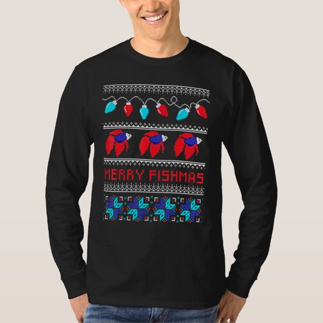Merry Fishmas Betta Fish Ugly Xmas T-Shirt (Vorderseite)