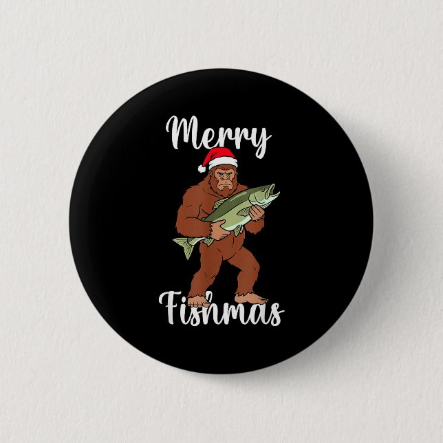 Merry Fishmas Bigfoot Fishing Funny Sasquatch Sant Button (Vorderseite)