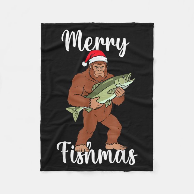 Merry Fishmas Bigfoot Fishing Funny Sasquatch Sant Fleecedecke (Vorderseite)