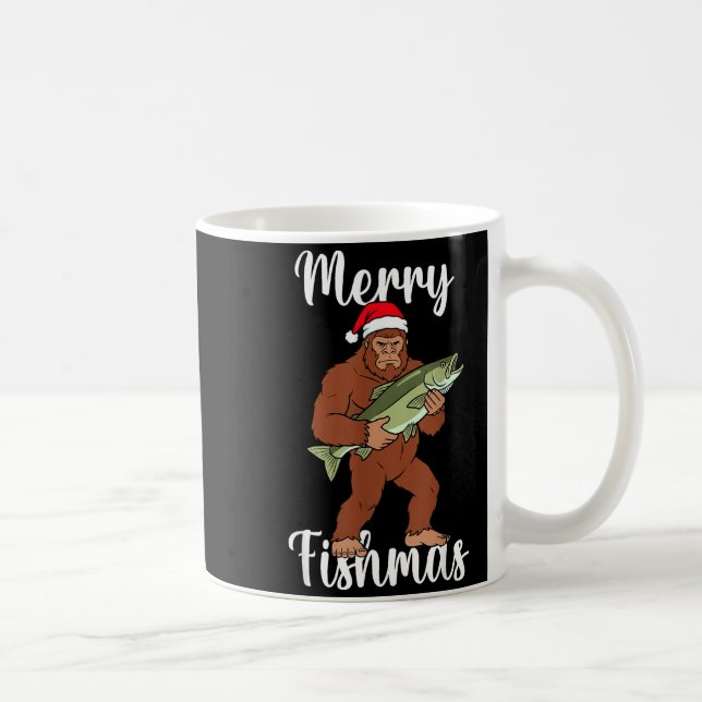 Merry Fishmas Bigfoot Fishing Funny Sasquatch Sant Kaffeetasse (Rechts)