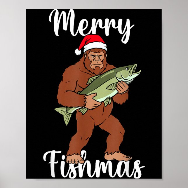 Merry Fishmas Bigfoot Fishing Funny Sasquatch Sant Poster (Vorne)