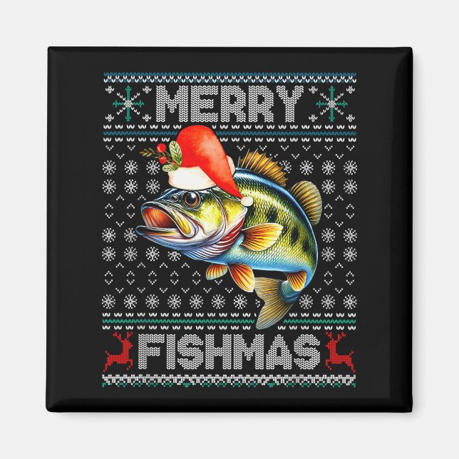 Merry Fishmas Christmas Holiday Santa Fishing Xmas Magnet (Vorne)