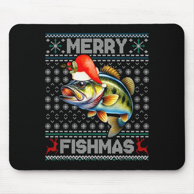 Merry Fishmas Christmas Holiday Santa Fishing Xmas Mousepad (Vorne)