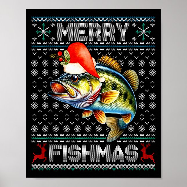 Merry Fishmas Christmas Holiday Santa Fishing Xmas Poster (Vorne)