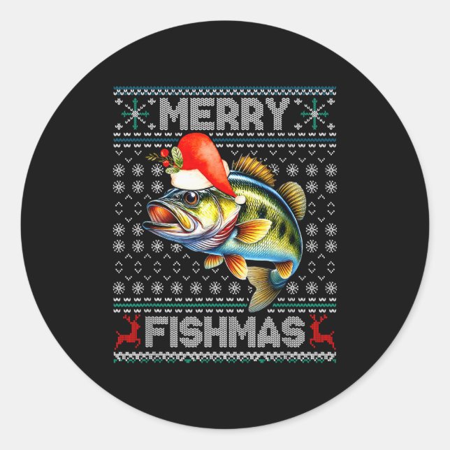 Merry Fishmas Christmas Holiday Santa Fishing Xmas Runder Aufkleber (Vorderseite)