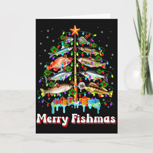 Merry Fishmas Christmas Tree Funny Fish Fishing Fi Karte (Vorderseite)