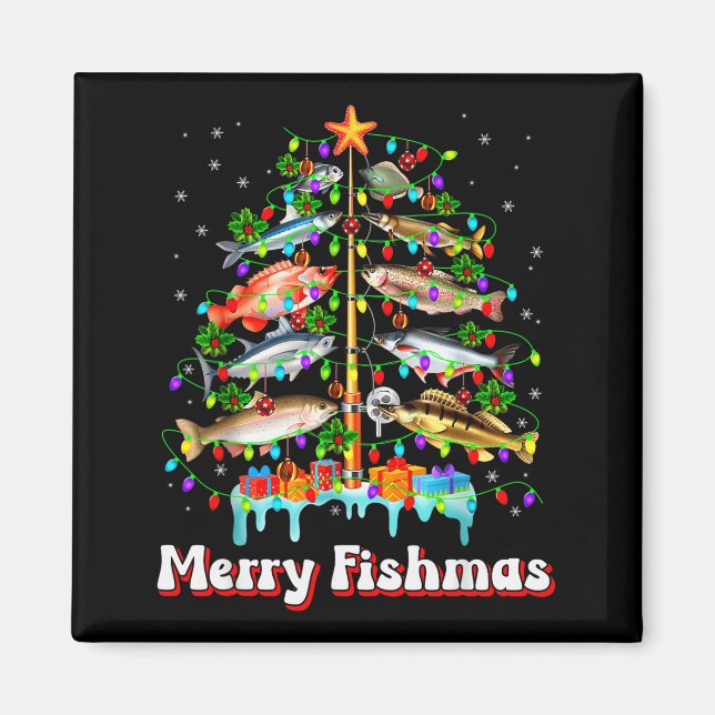 Merry Fishmas Christmas Tree Funny Fish Fishing Fi Magnet (Vorne)