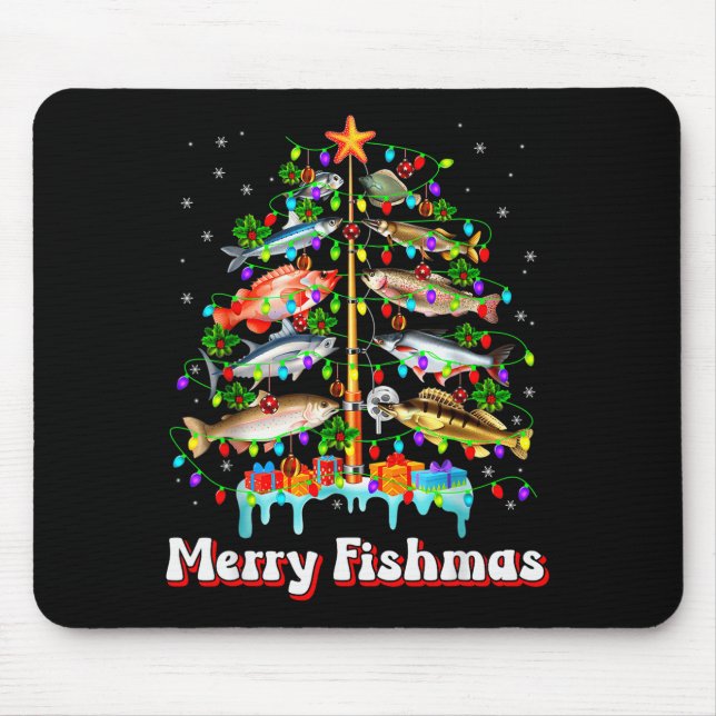 Merry Fishmas Christmas Tree Funny Fish Fishing Fi Mousepad (Vorne)