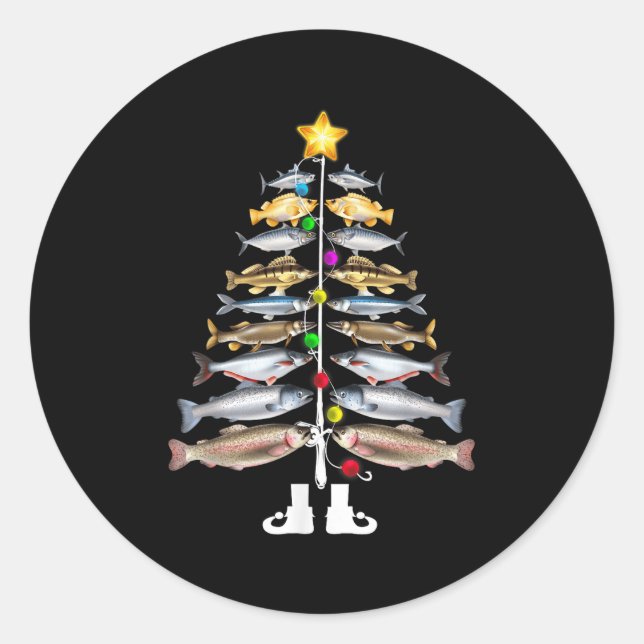 Merry Fishmas Christmas Tree Funny Fishing  Runder Aufkleber (Vorderseite)