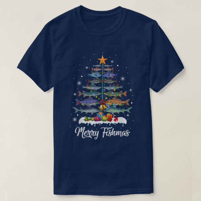 Merry Fishmas Christmas Tree Xmas Pajama  T-Shirt (Design vorne)