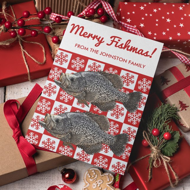 Merry Fishmas Crappie Fischen Snowflake Holiday Karte (Merry Fishmas!  Order your Crappie Fishing Christmas Card today.)