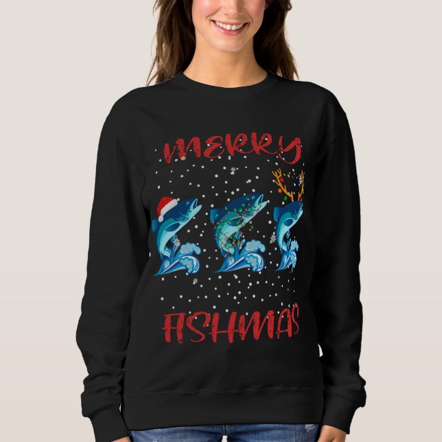 Merry Fishmas Fischerei Weihnachten Pajama Geschen Sweatshirt (Vorderseite)