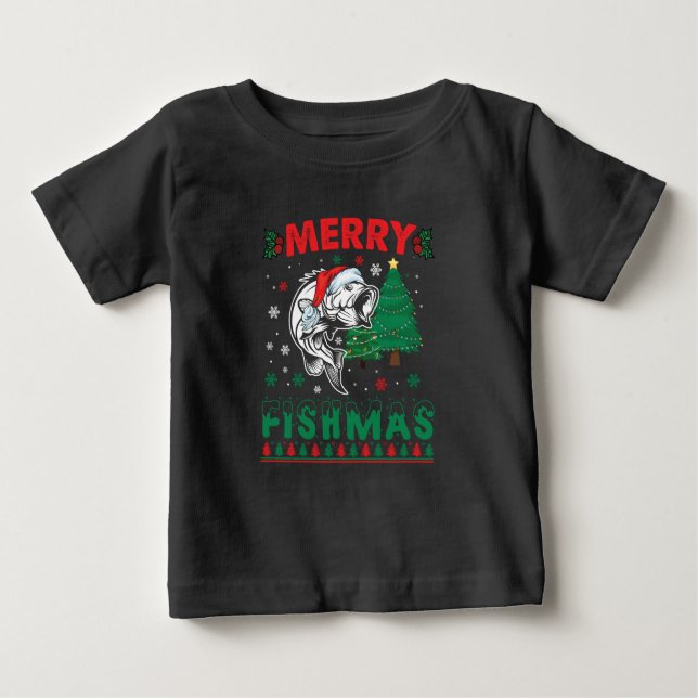 Merry Fishmas Fish Fish Vater Fischer Weihnachten Baby T-shirt (Vorderseite)