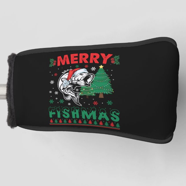 Merry Fishmas Fish Fish Vater Fischer Weihnachten Golf Headcover (Vorderseite)
