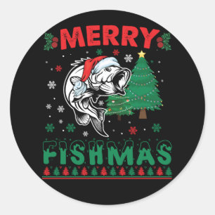 Merry Fishmas Fish Fish Vater Fischer Weihnachten Runder Aufkleber