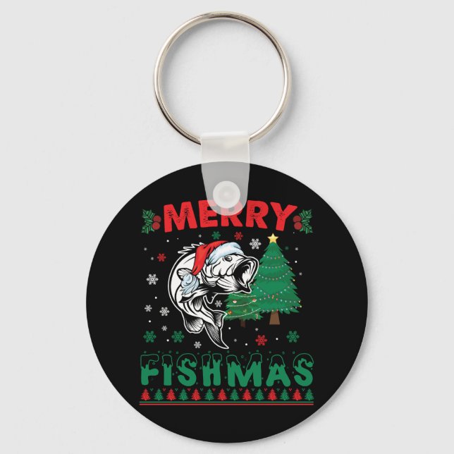 Merry Fishmas Fish Fish Vater Fischer Weihnachten Schlüsselanhänger (Vorderseite)