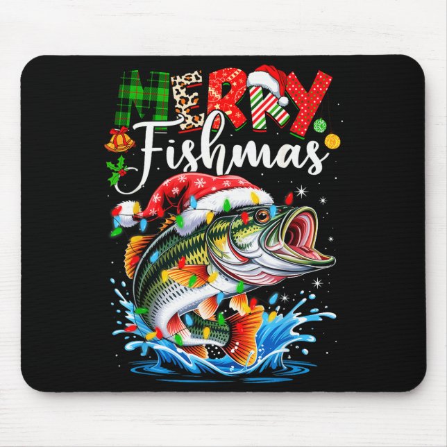 Merry Fishmas Fish Fishing Merry Xmas Christmas Me Mousepad (Vorne)