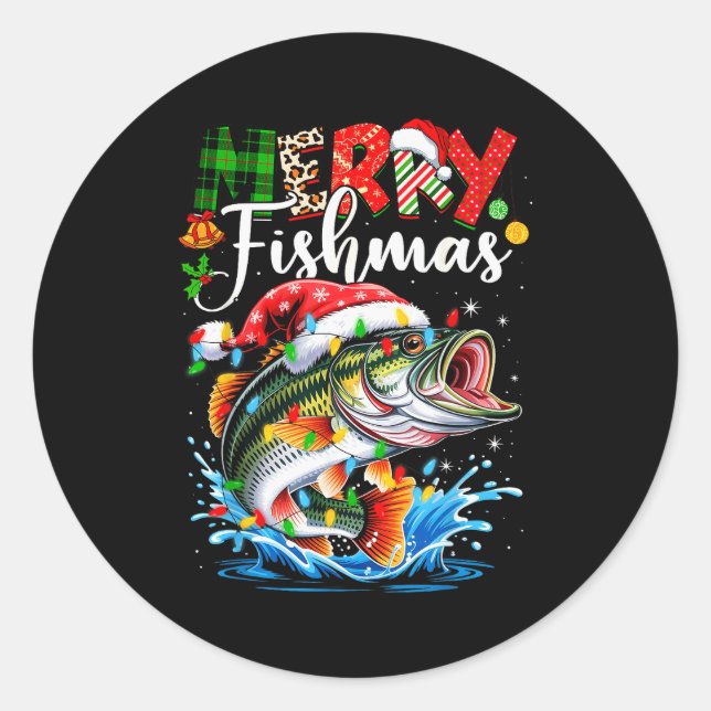 Merry Fishmas Fish Fishing Merry Xmas Christmas Me Runder Aufkleber (Vorderseite)