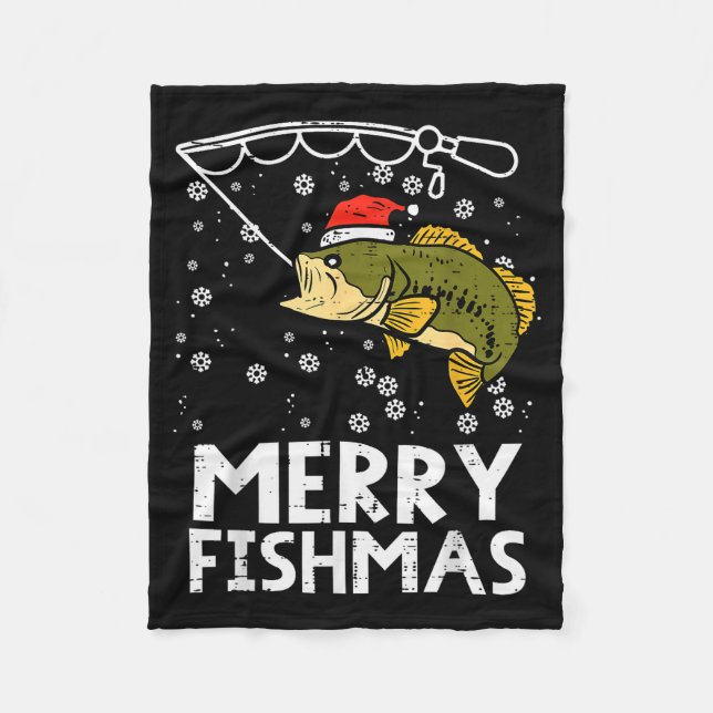 Merry Fishmas Fish Fishing Xmas Christmas Dad Men  Fleecedecke (Vorderseite)