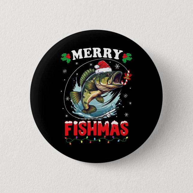 Merry Fishmas Fish Funny Fishing Weihnachtsmann Va Button (Vorderseite)