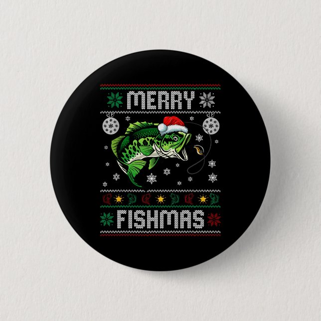 Merry Fishmas Fun Fisch Fischfang Ugly Chri Button (Vorderseite)