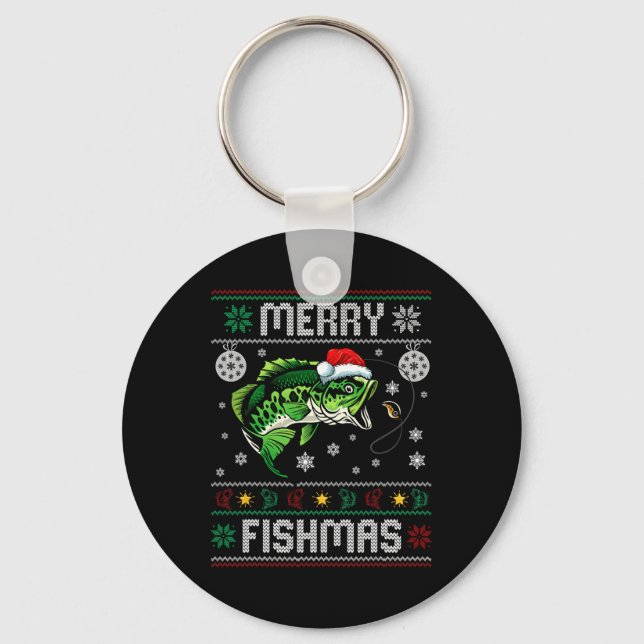 Merry Fishmas Fun Fisch Fischfang Ugly Chri Schlüsselanhänger (Vorderseite)