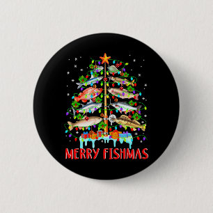 Merry Fishmas Funny Christmas Tree Lights Fish Button