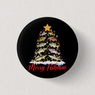 Merry Fishmas Funny Christmas Tree Lights Fish Fis Button