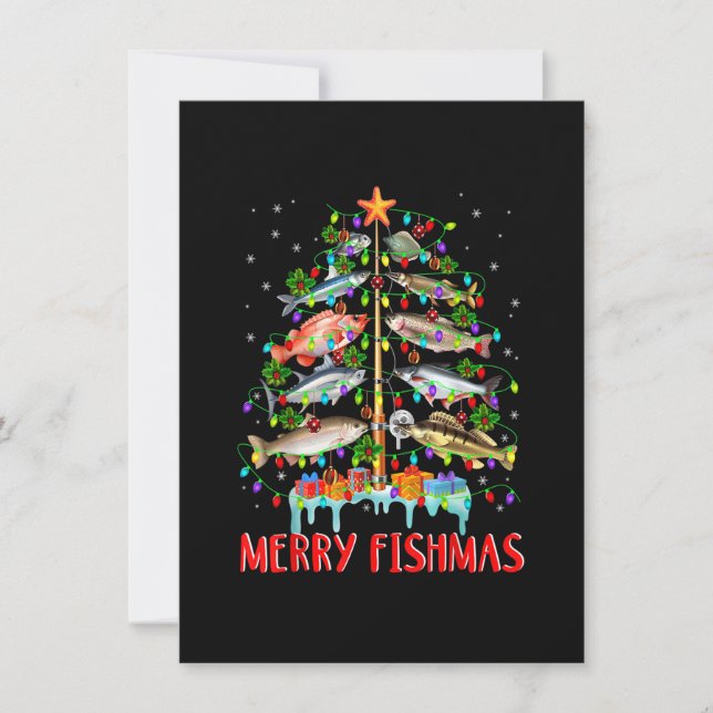 Merry Fishmas Funny Christmas Tree Lights Fish Fis Einladung (Vorderseite)