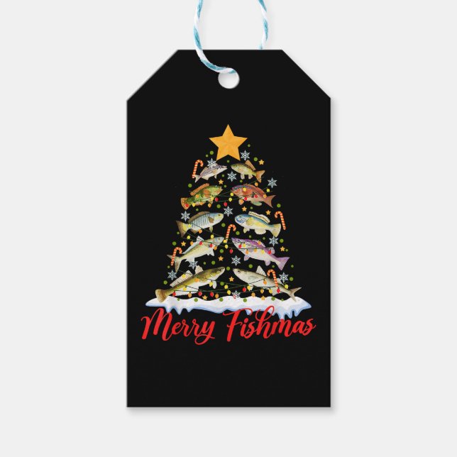 Merry Fishmas Funny Christmas Tree Lights Fish Fis Geschenkanhänger (Vorderseite)