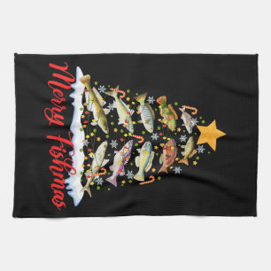 Merry Fishmas Funny Christmas Tree Lights Fish Fis Geschirrtuch