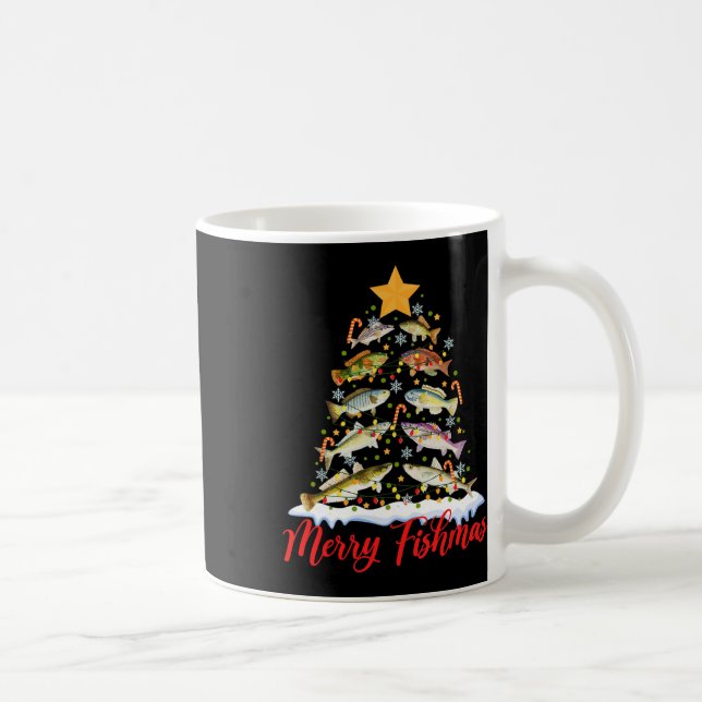 Merry Fishmas Funny Christmas Tree Lights Fish Fis Kaffeetasse (Rechts)