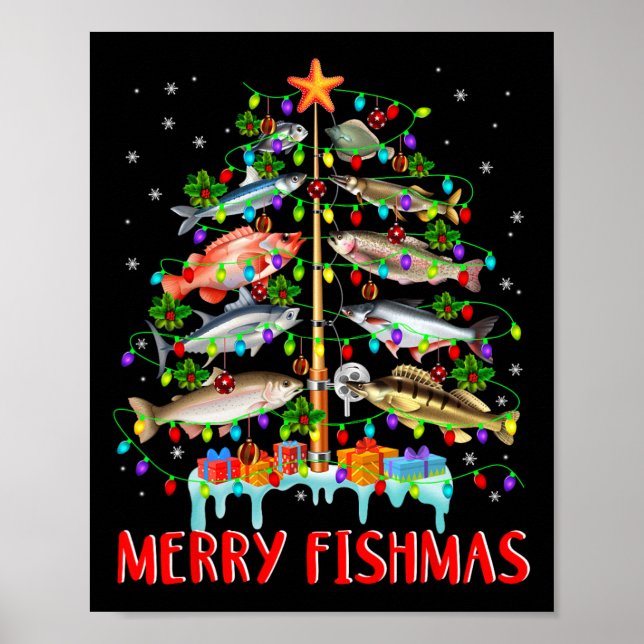 Merry Fishmas Funny Christmas Tree Lights Fish Fis Poster (Vorne)
