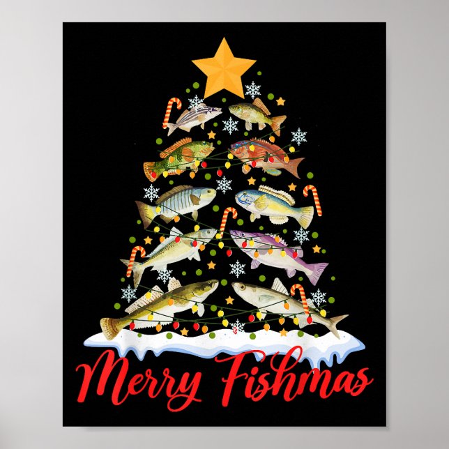 Merry Fishmas Funny Christmas Tree Lights Fish Fis Poster (Vorne)