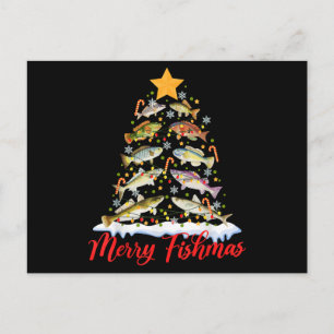 Merry Fishmas Funny Christmas Tree Lights Fish Fis Postkarte